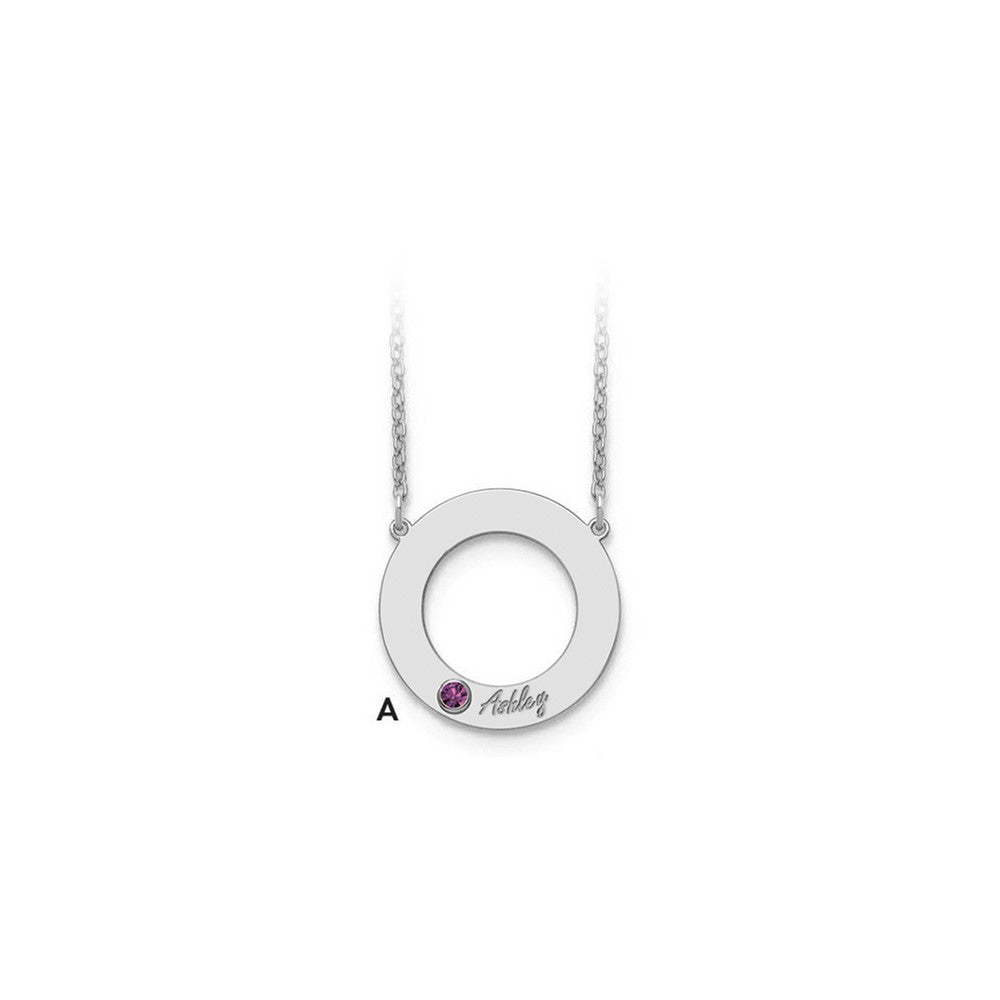 Name and Birthstone Cutout Circle Necklace