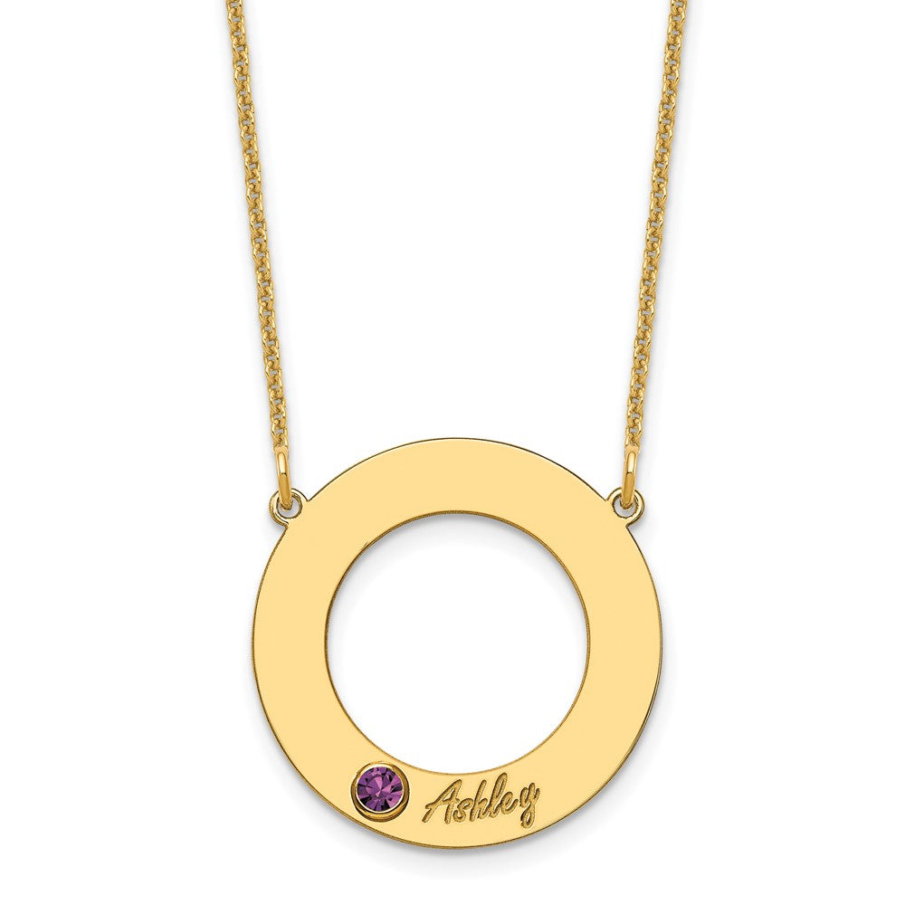 Name and Birthstone Cutout Circle Necklace