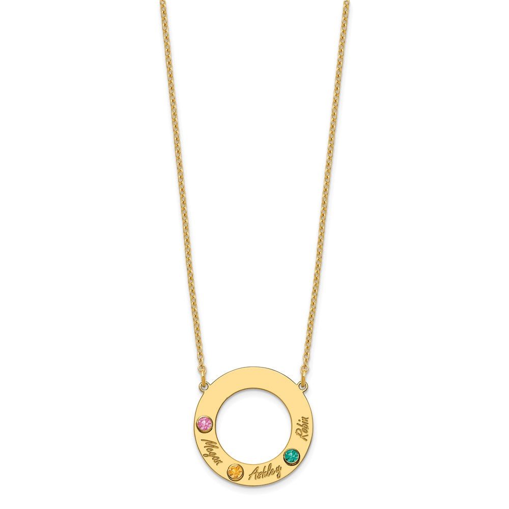 Name and Birthstone Cutout Circle Necklace