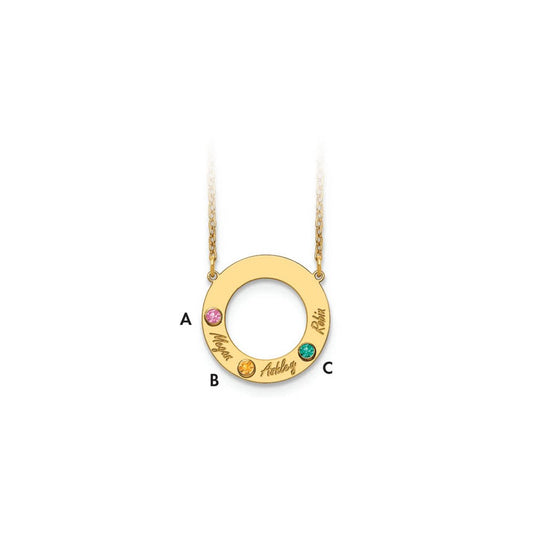 Name and Birthstone Cutout Circle Necklace