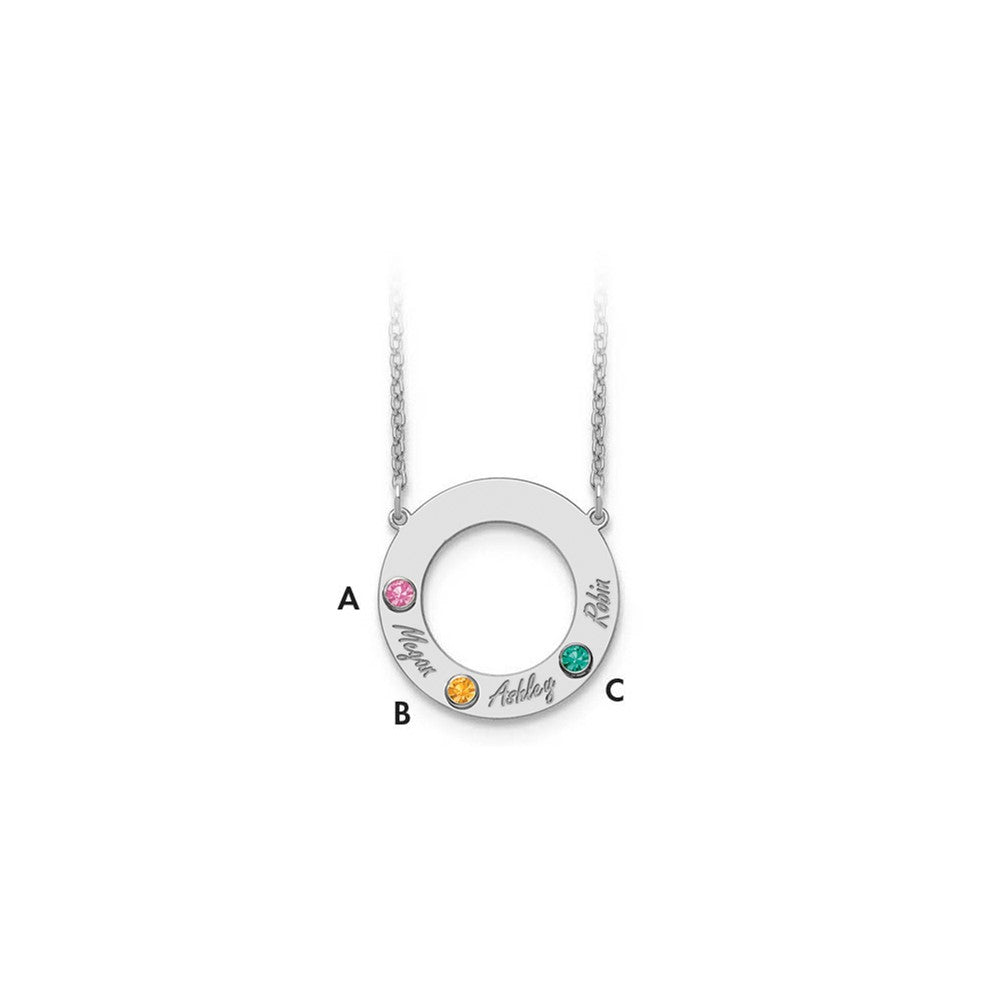 Name and Birthstone Cutout Circle Necklace