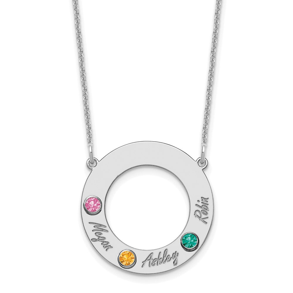 Name and Birthstone Cutout Circle Necklace