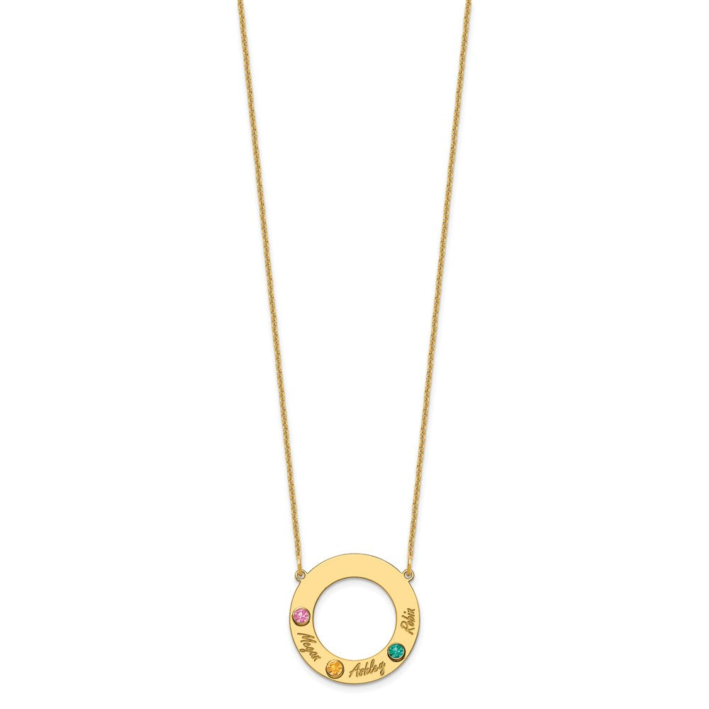 Name and Birthstone Cutout Circle Necklace