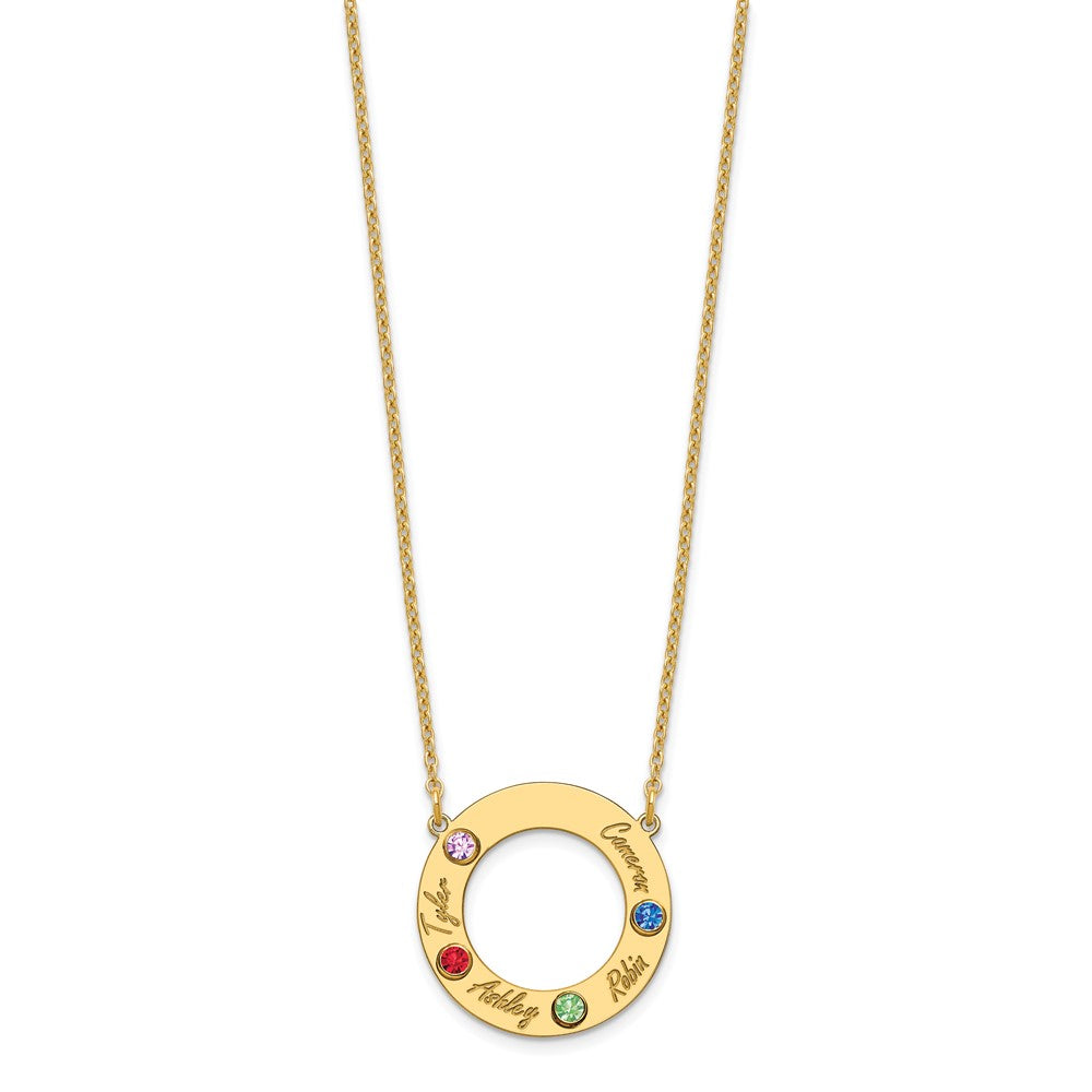 Name and Birthstone Cutout Circle Necklace