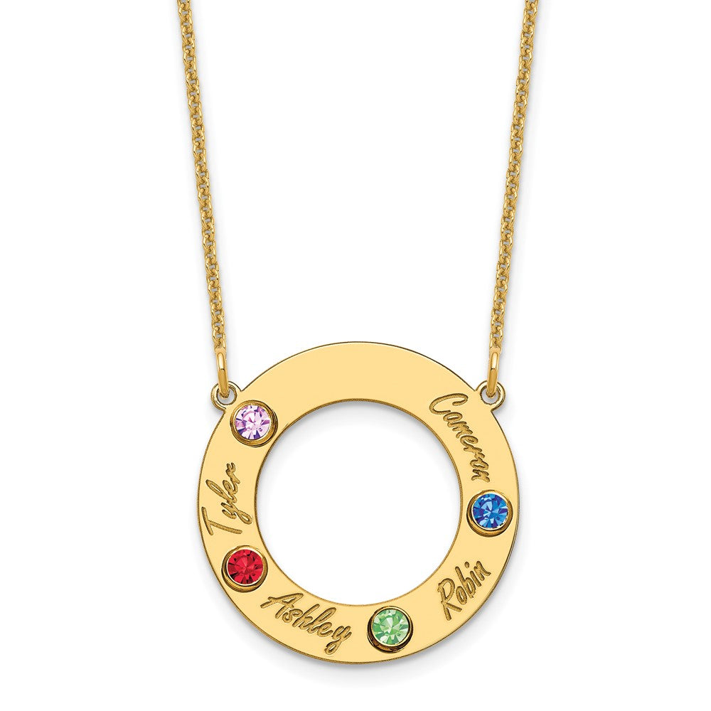 Name and Birthstone Cutout Circle Necklace