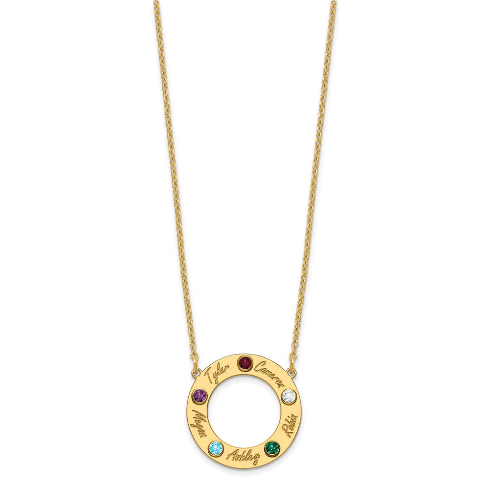 Name and Birthstone Cutout Circle Necklace