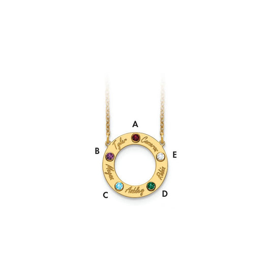 Name and Birthstone Cutout Circle Necklace