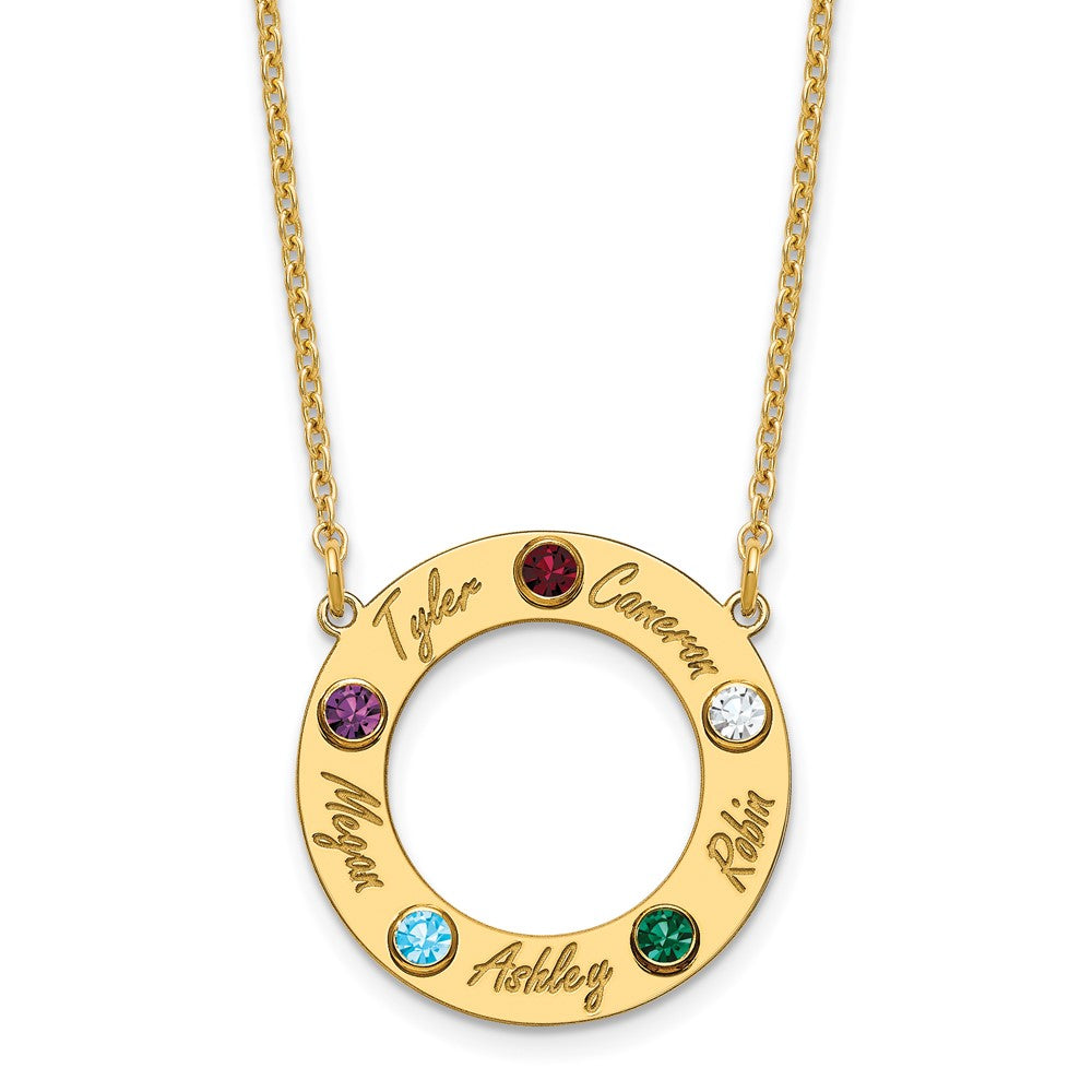 Name and Birthstone Cutout Circle Necklace