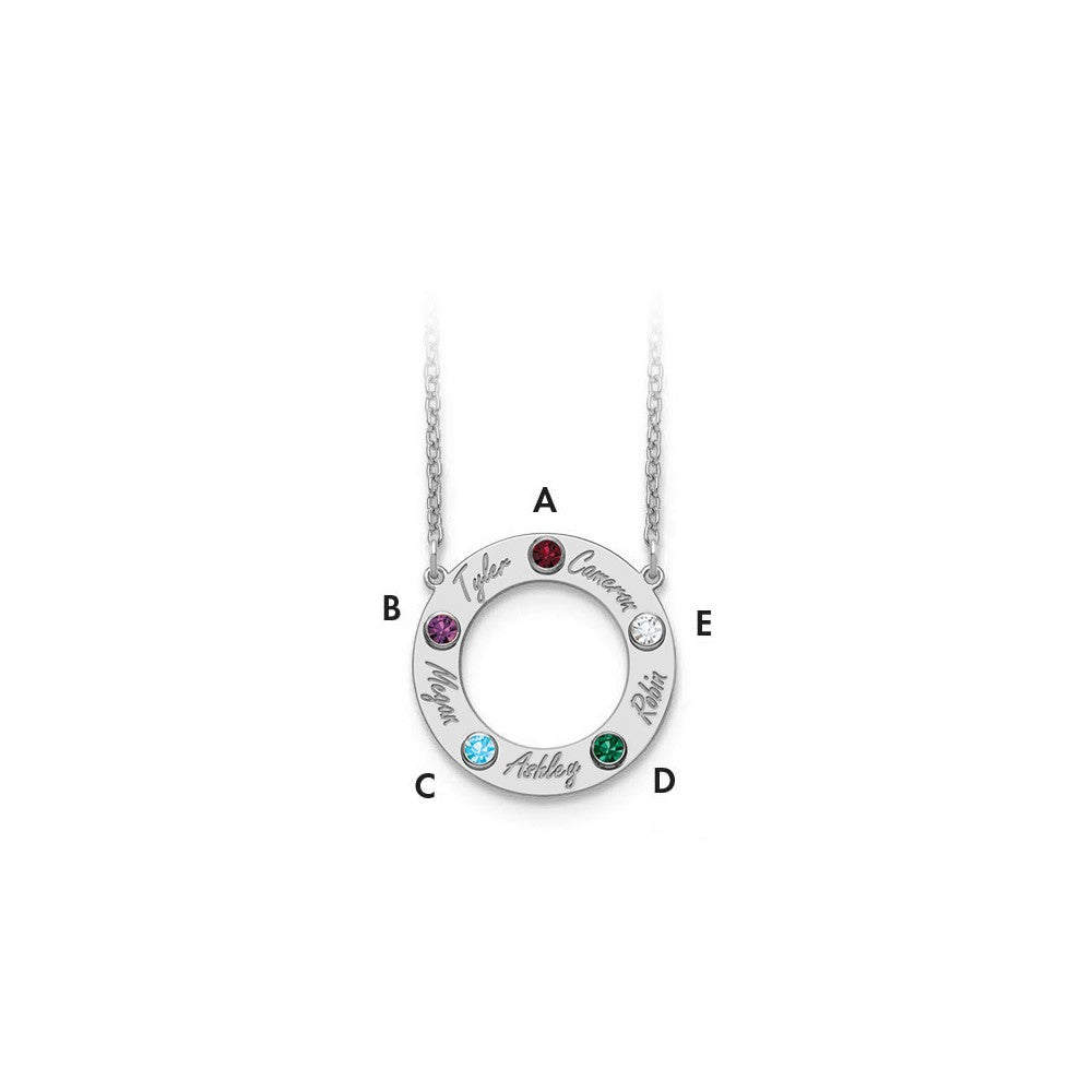Name and Birthstone Cutout Circle Necklace