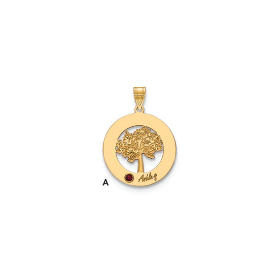 Tree of Life Cutout Circle Charm with Names and Birthstones