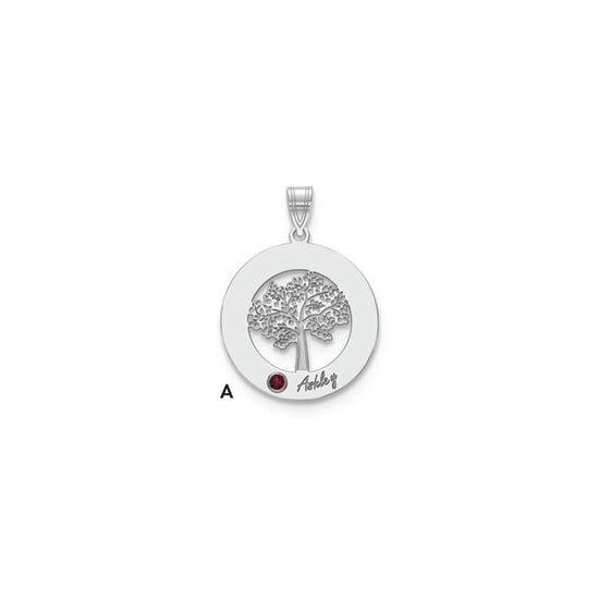 Tree of Life Cutout Circle Charm with Names and Birthstones