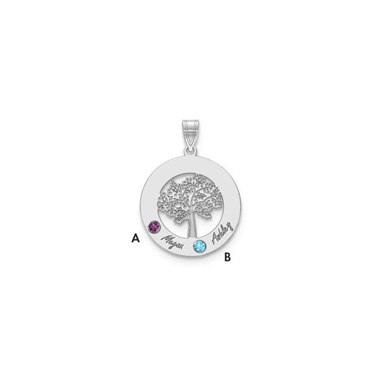 Tree of Life Cutout Circle Charm with Names and Birthstones