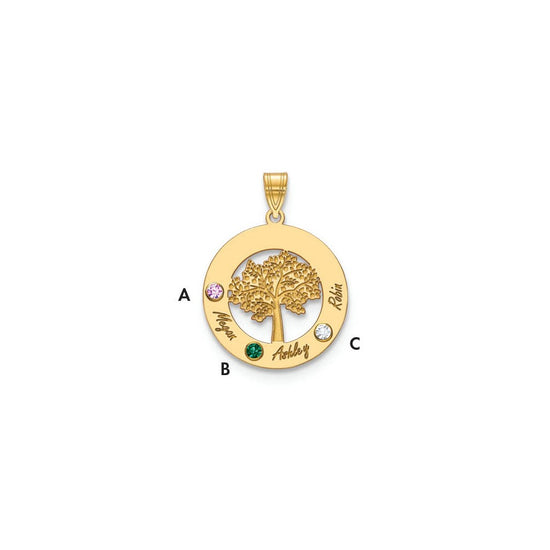 Tree of Life Cutout Circle Charm with Names and Birthstones