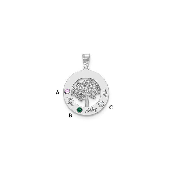 Tree of Life Cutout Circle Charm with Names and Birthstones