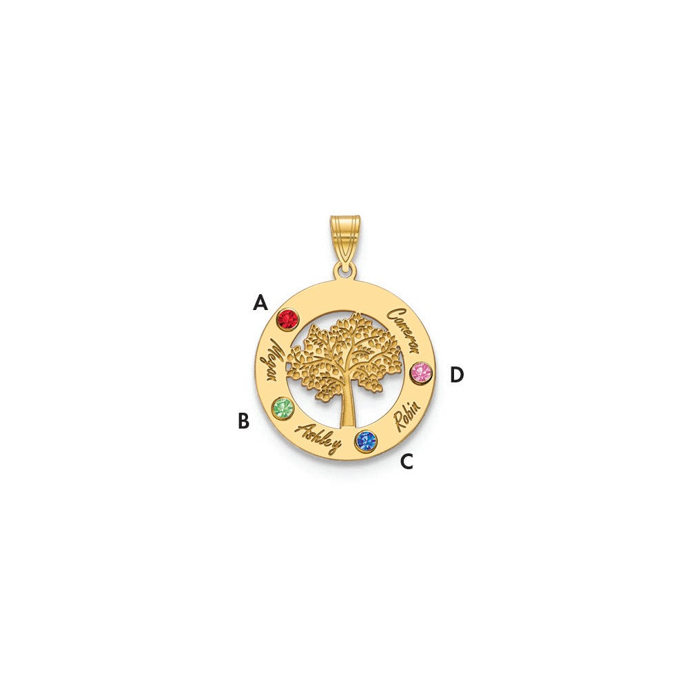 Tree of Life Cutout Circle Charm with Names and Birthstones