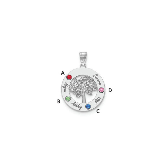 Tree of Life Cutout Circle Charm with Names and Birthstones