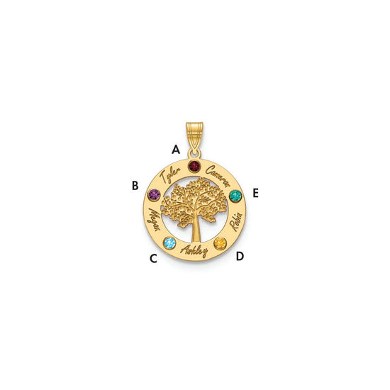 Tree of Life Cutout Circle Charm with Names and Birthstones