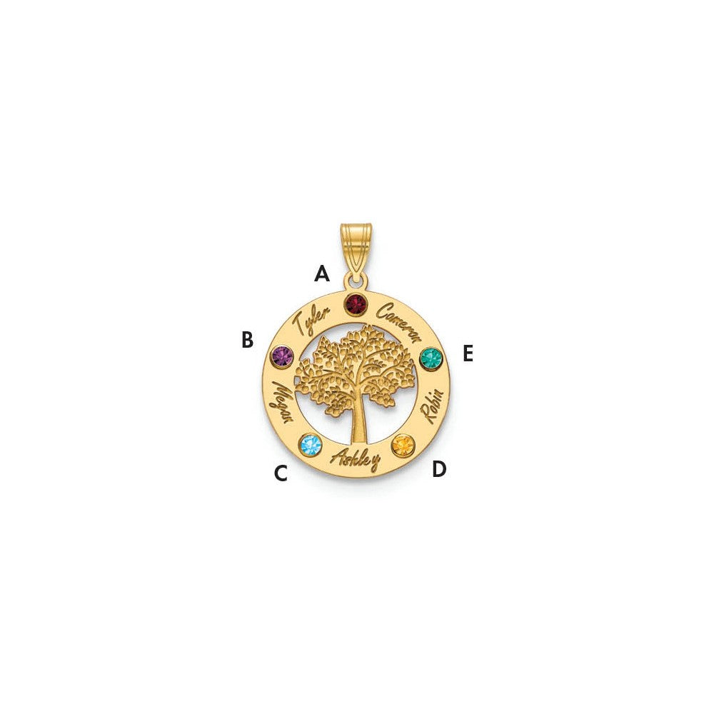 Tree of Life Cutout Circle Charm with Names and Birthstones