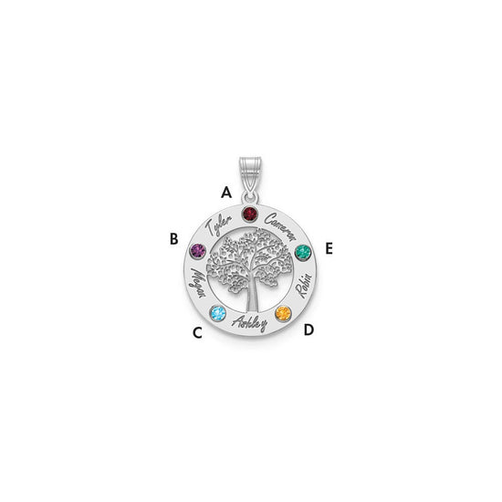Tree of Life Cutout Circle Charm with Names and Birthstones