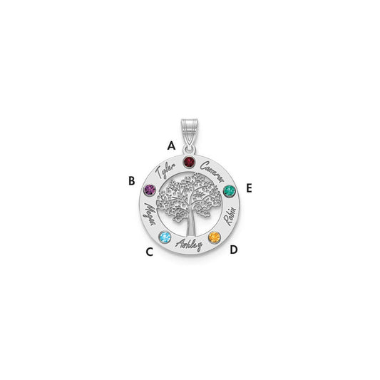 Tree of Life Cutout Circle Charm with Names and Birthstones