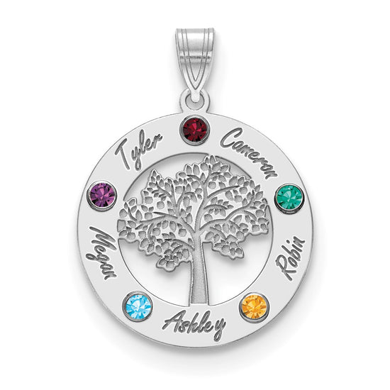 Tree of Life Cutout Circle Charm with Names and Birthstones