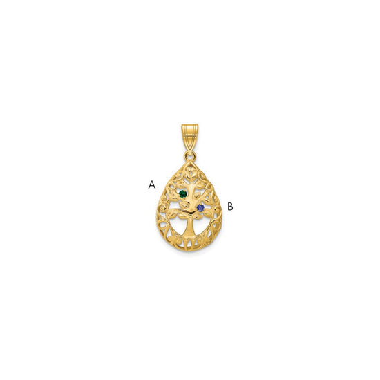 Tree of Life Tear Drop Pendant with Birthstones