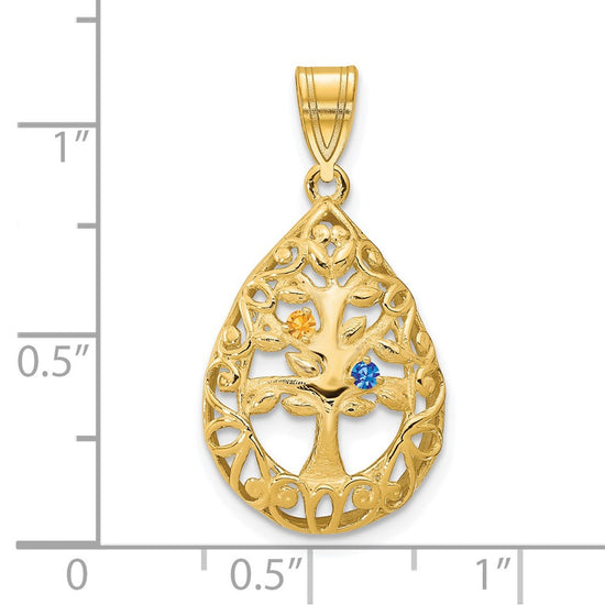 Tree of Life Tear Drop Pendant with Birthstones