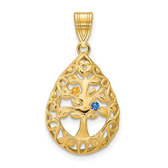 Tree of Life Tear Drop Pendant with Birthstones