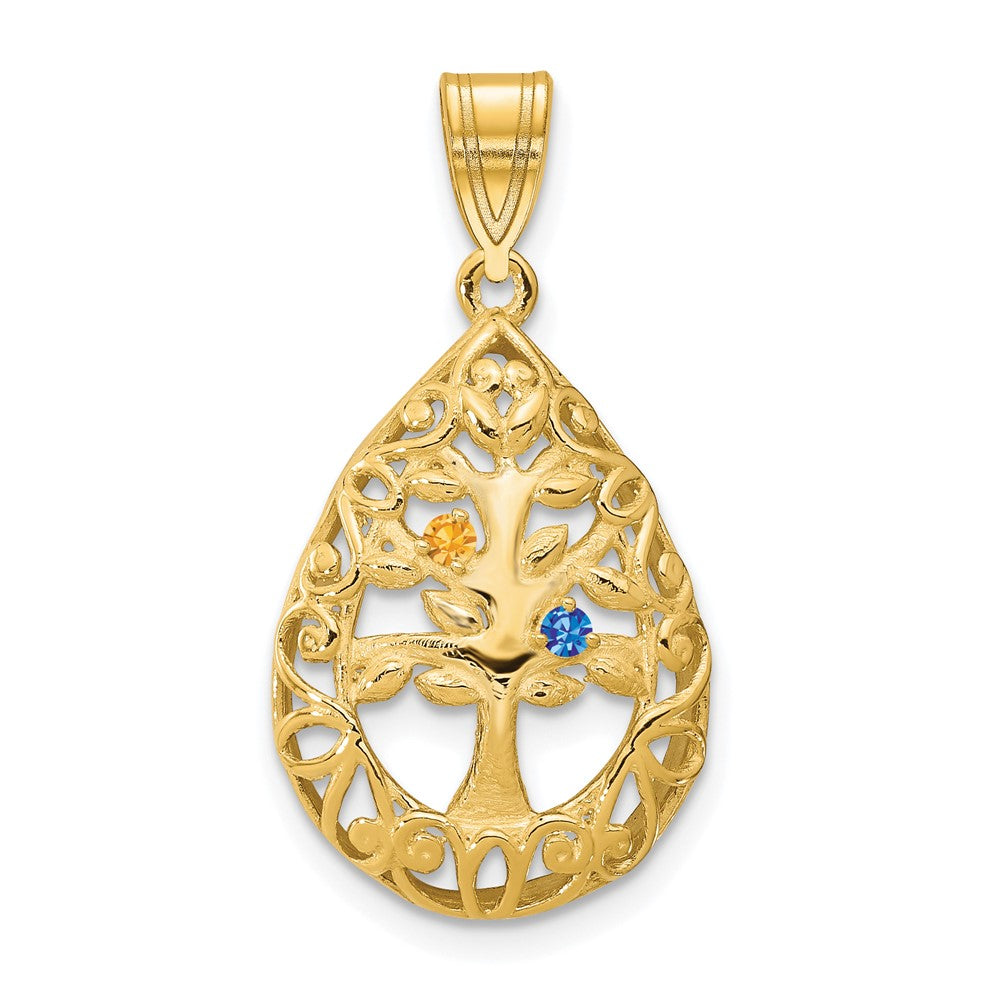 Tree of Life Tear Drop Pendant with Birthstones