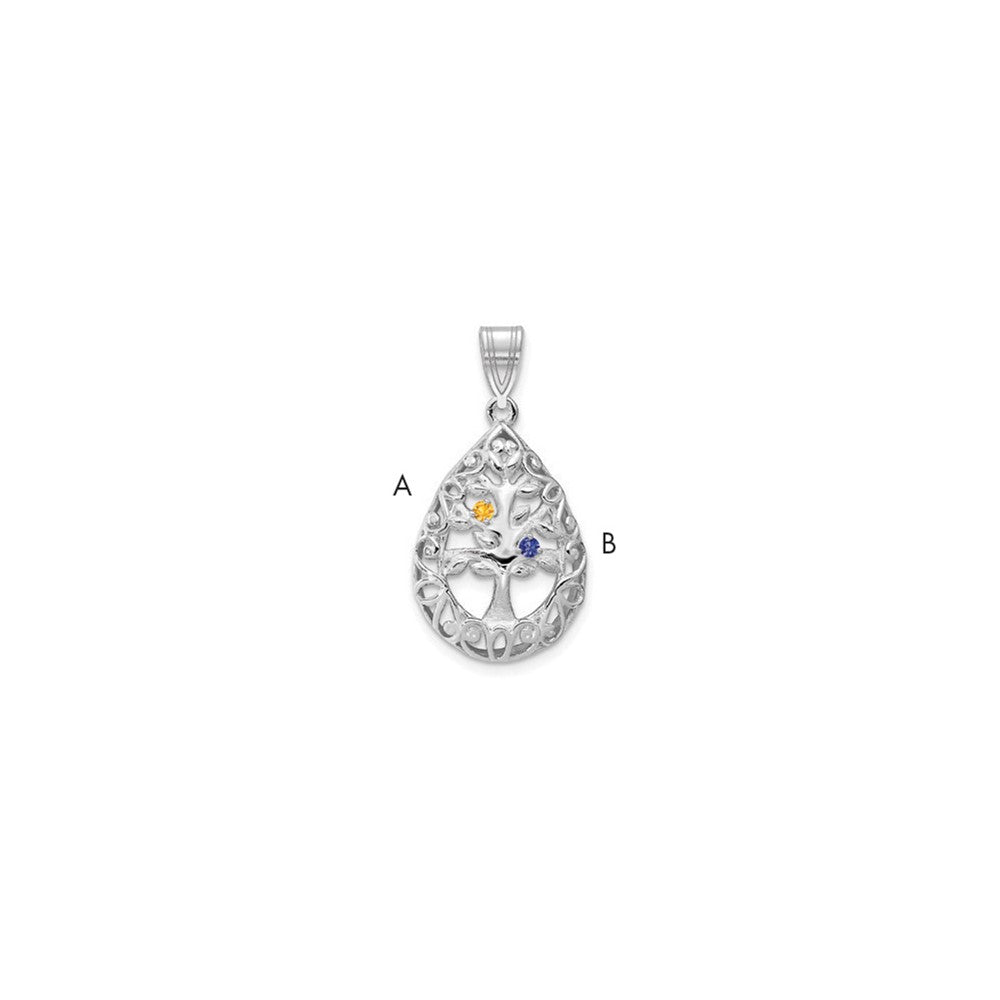 Tree of Life Tear Drop Pendant with Birthstones