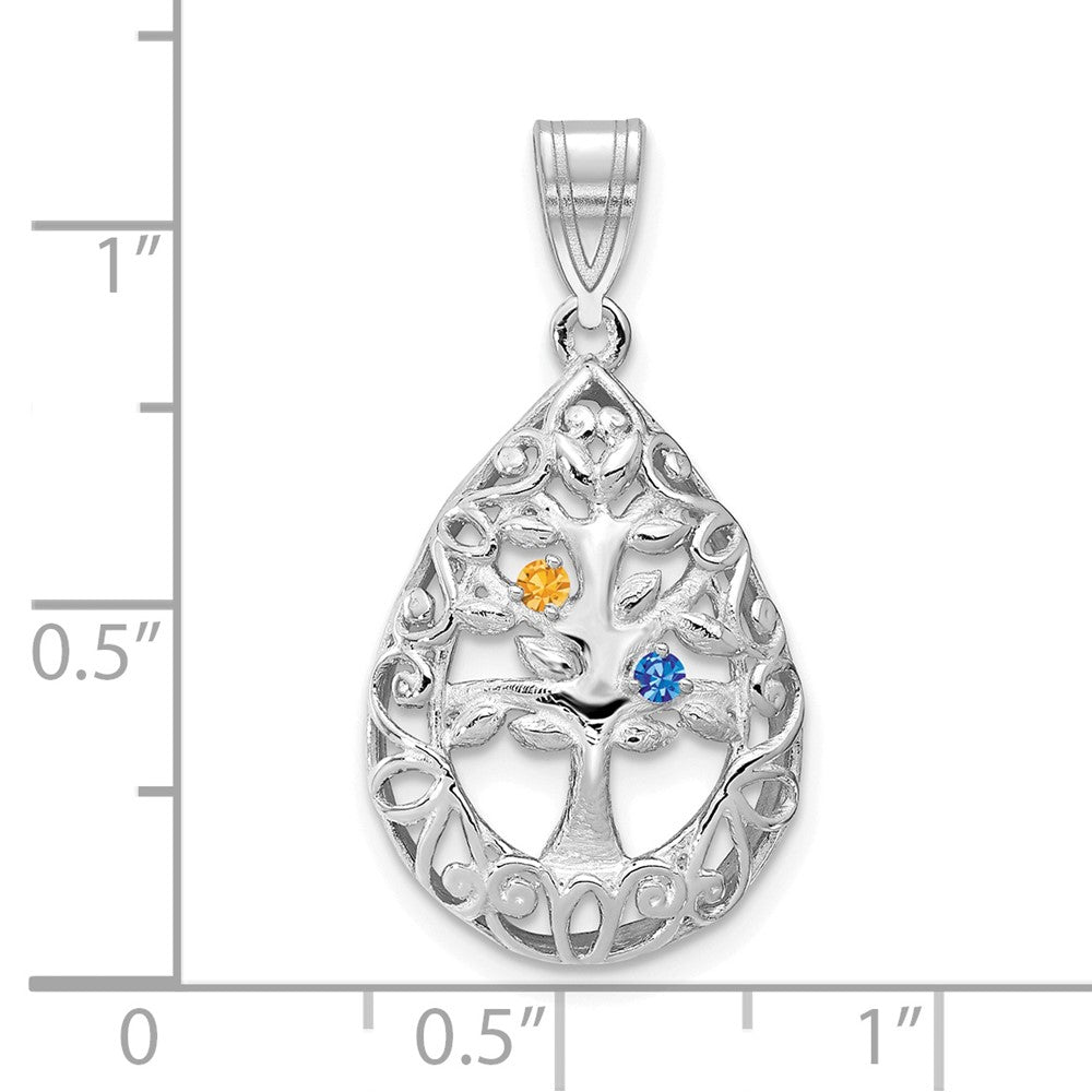 Tree of Life Tear Drop Pendant with Birthstones