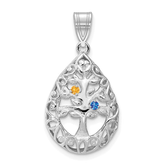 Tree of Life Tear Drop Pendant with Birthstones