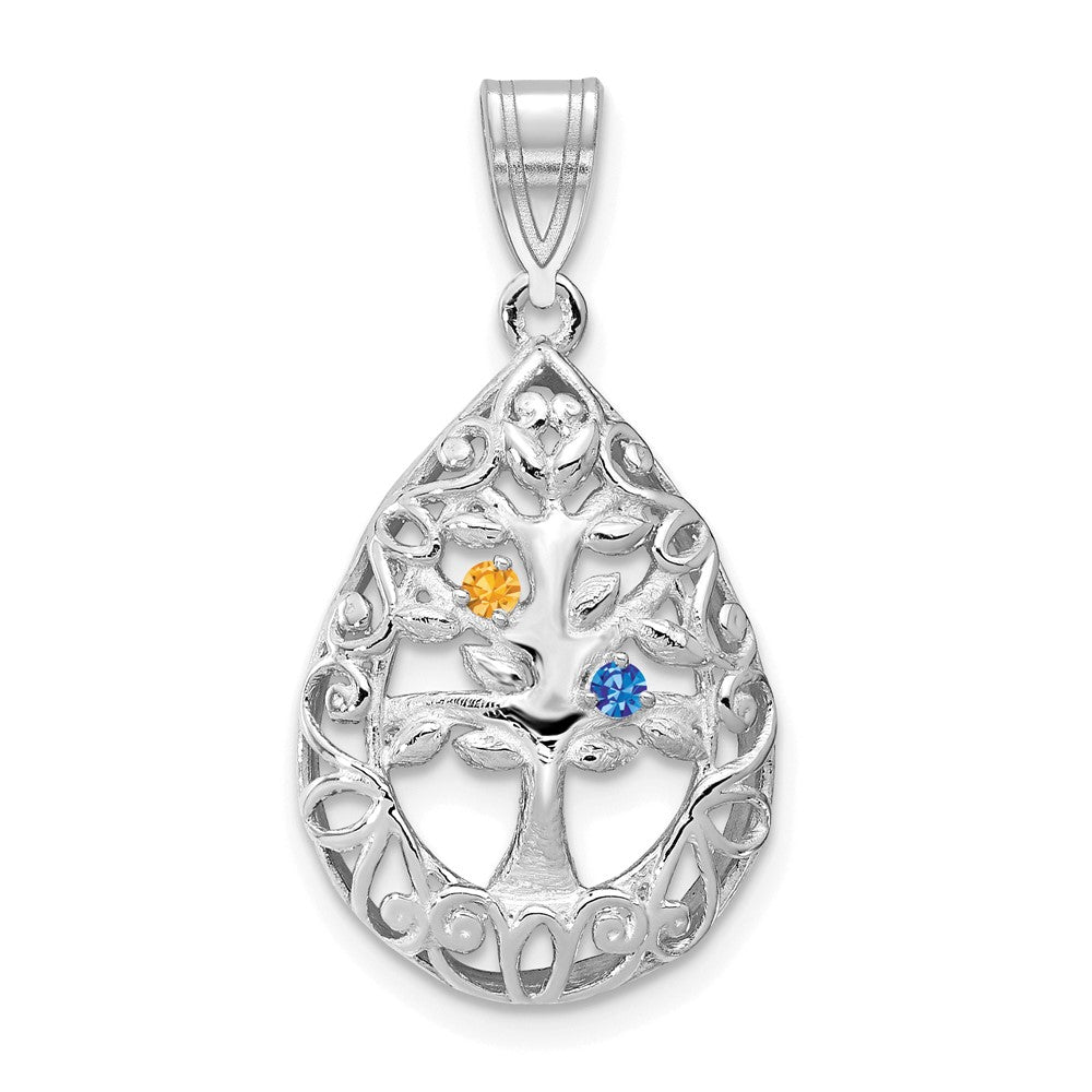Tree of Life Tear Drop Pendant with Birthstones