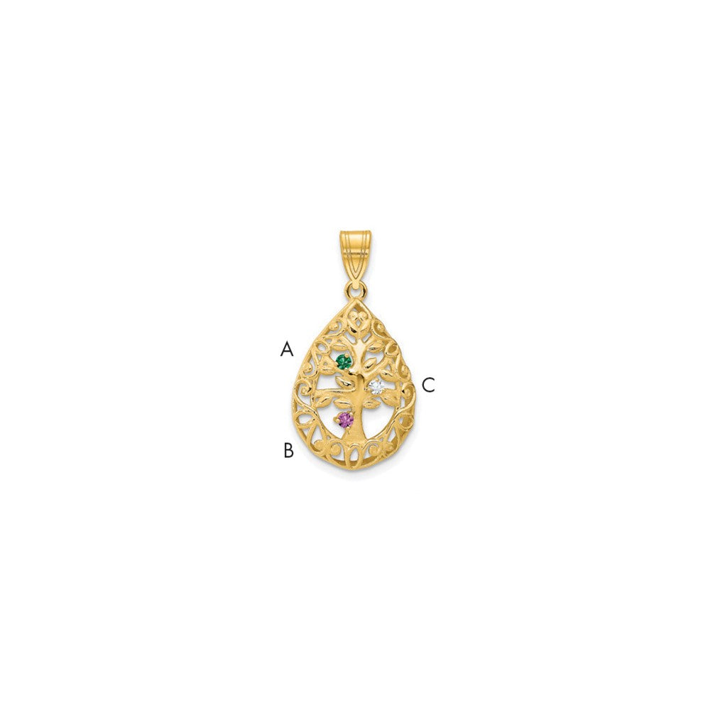 Tree of Life Tear Drop Pendant with Birthstones