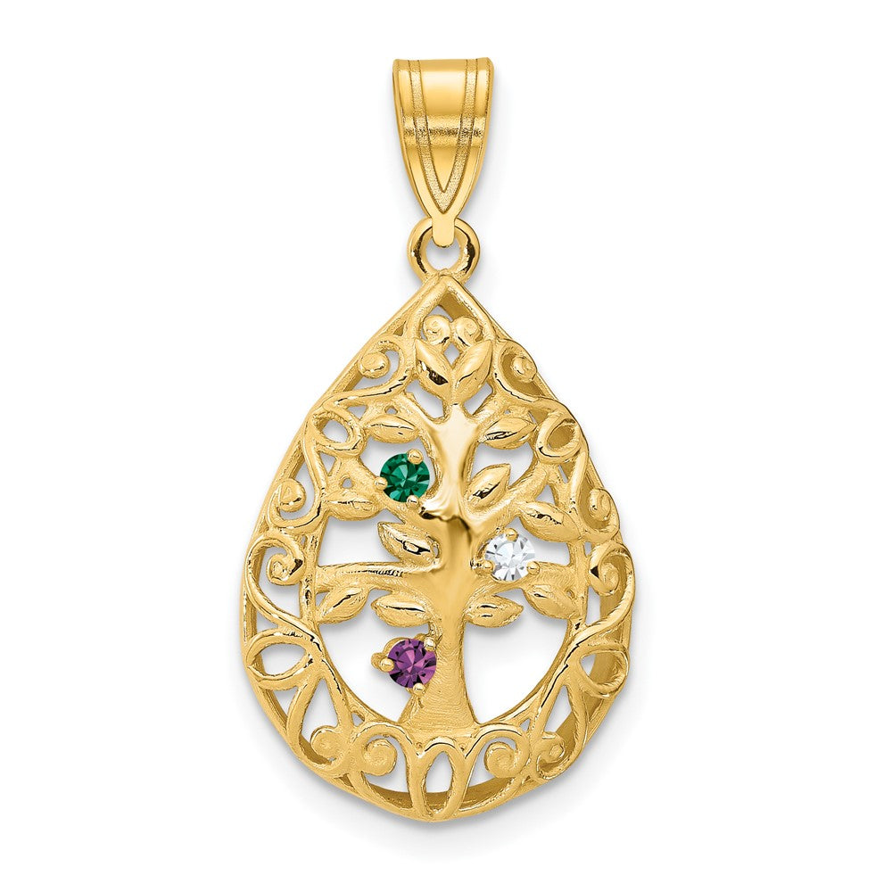 Tree of Life Tear Drop Pendant with Birthstones