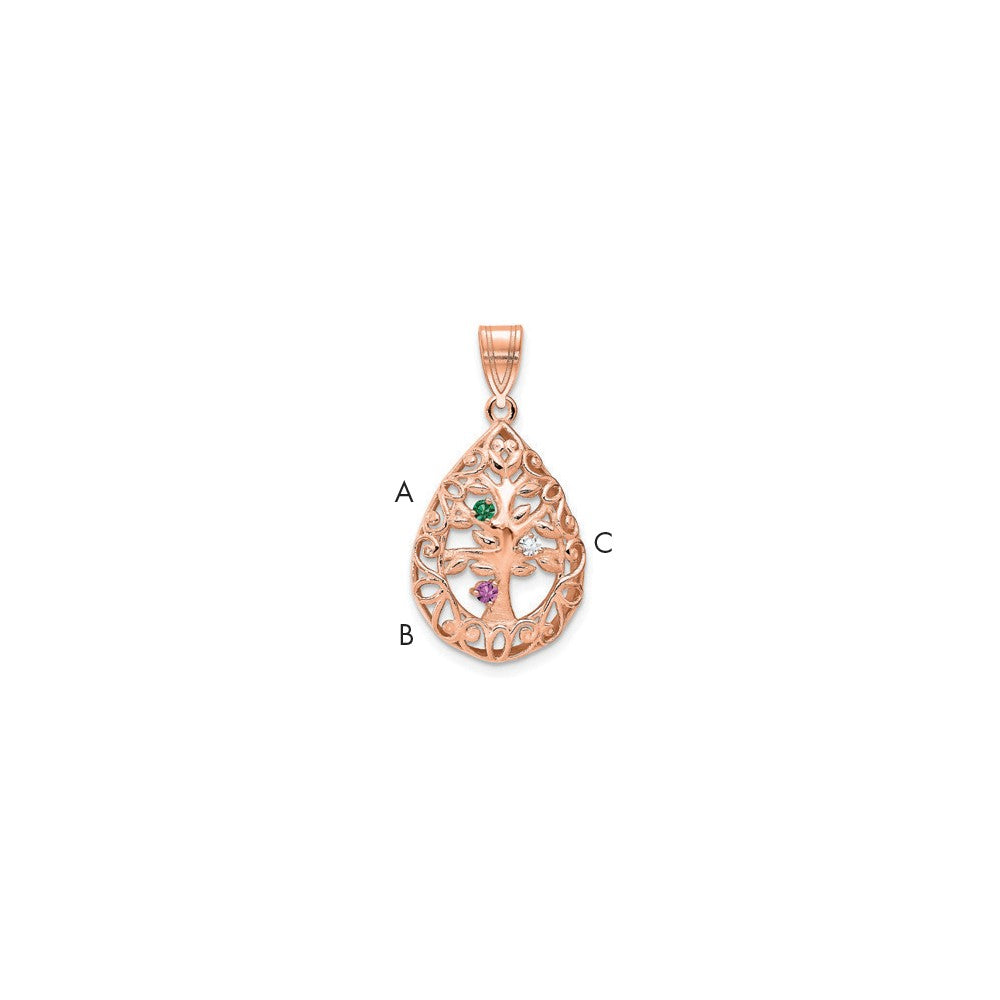 Tree of Life Tear Drop Pendant with Birthstones