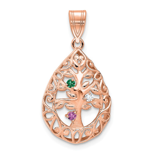 Tree of Life Tear Drop Pendant with Birthstones