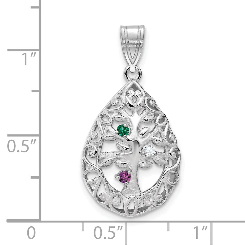 Tree of Life Tear Drop Pendant with Birthstones