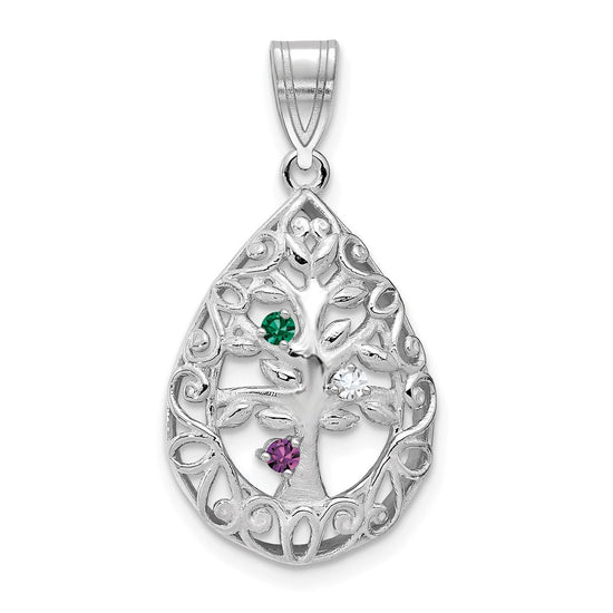 Tree of Life Tear Drop Pendant with Birthstones