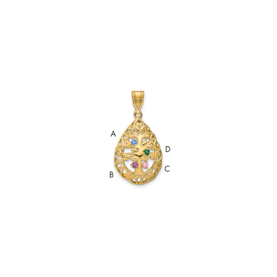 Tree of Life Tear Drop Pendant with Birthstones