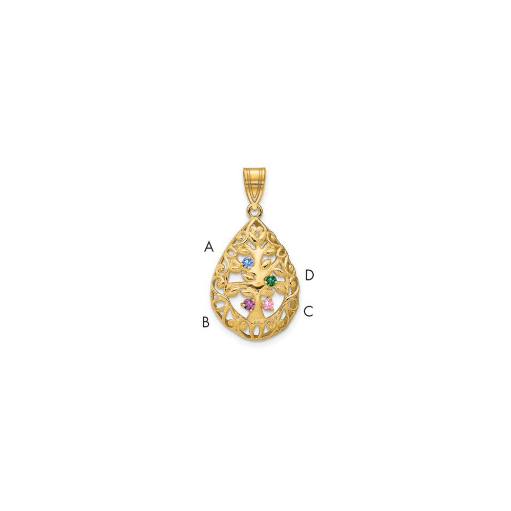 Tree of Life Tear Drop Pendant with Birthstones