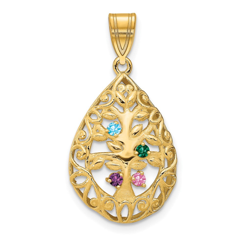 Tree of Life Tear Drop Pendant with Birthstones