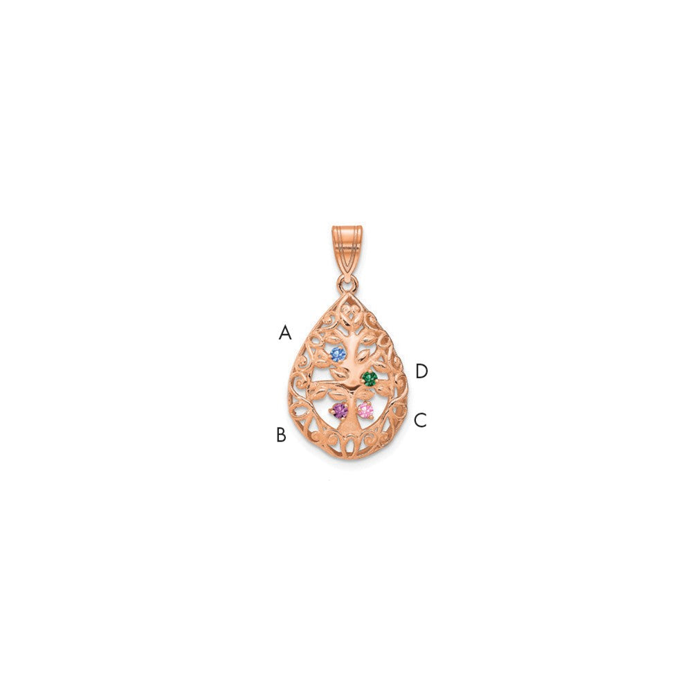 Tree of Life Tear Drop Pendant with Birthstones