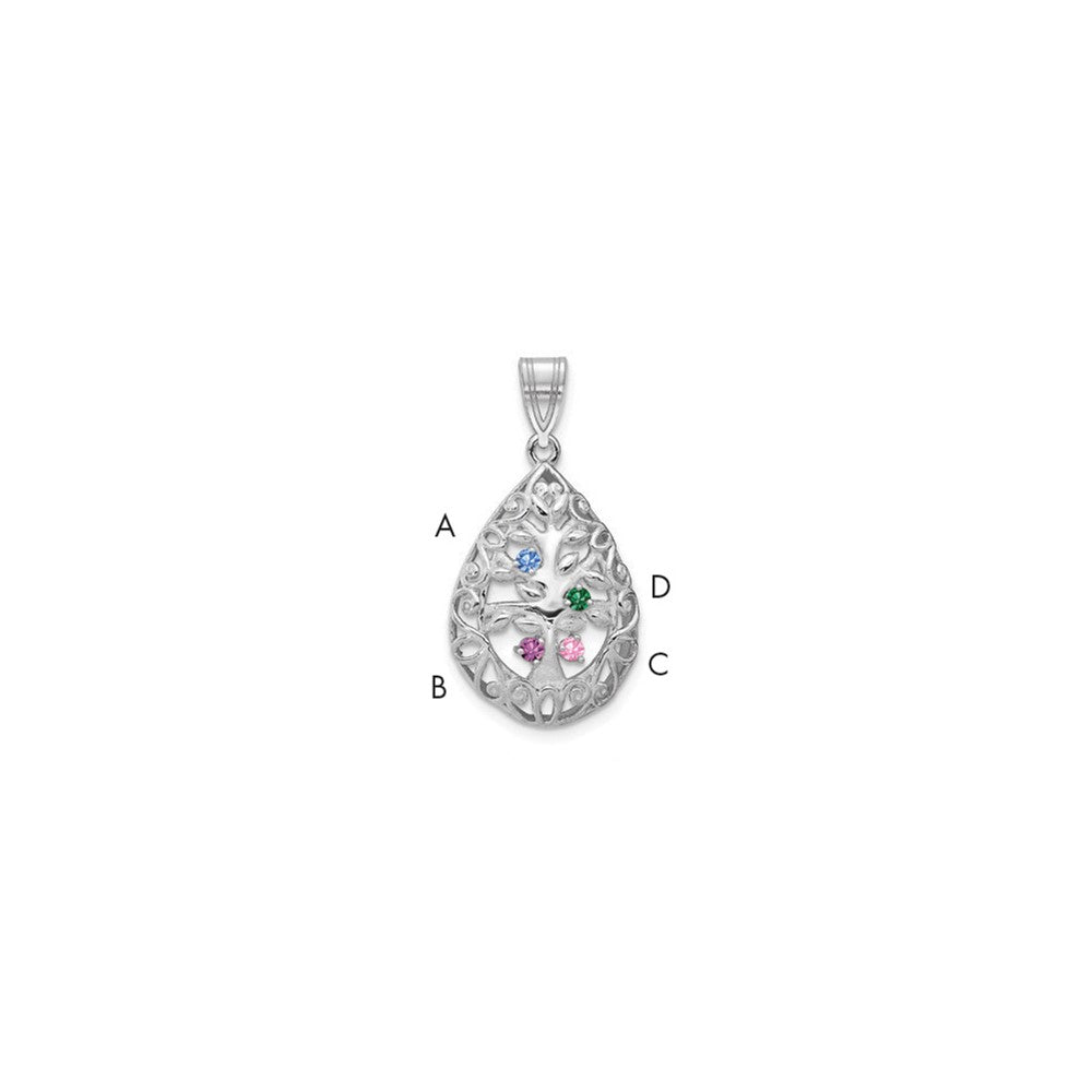 Tree of Life Tear Drop Pendant with Birthstones