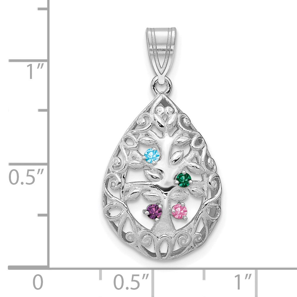 Tree of Life Tear Drop Pendant with Birthstones