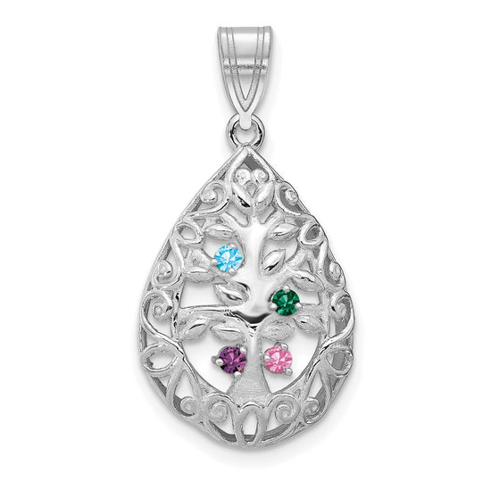 Tree of Life Tear Drop Pendant with Birthstones