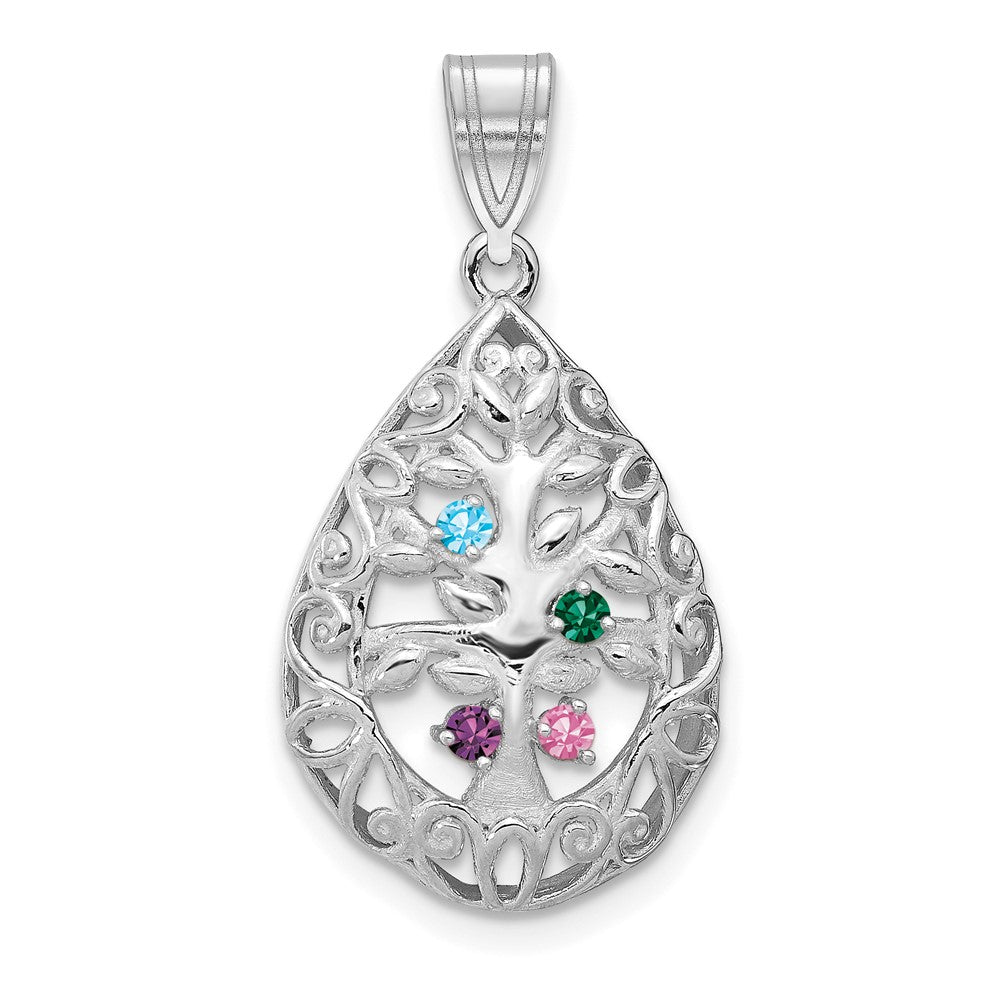 Tree of Life Tear Drop Pendant with Birthstones