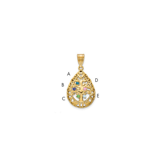 Tree of Life Tear Drop Pendant with Birthstones