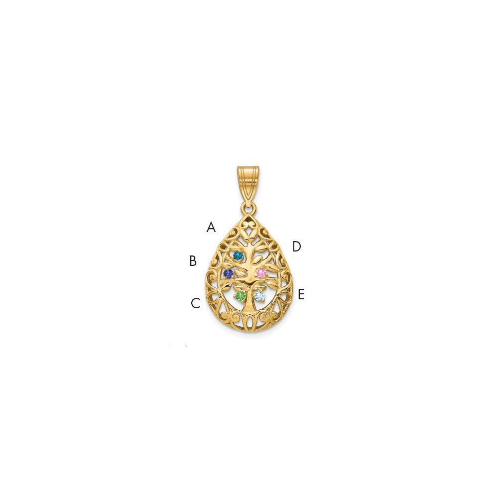 Tree of Life Tear Drop Pendant with Birthstones