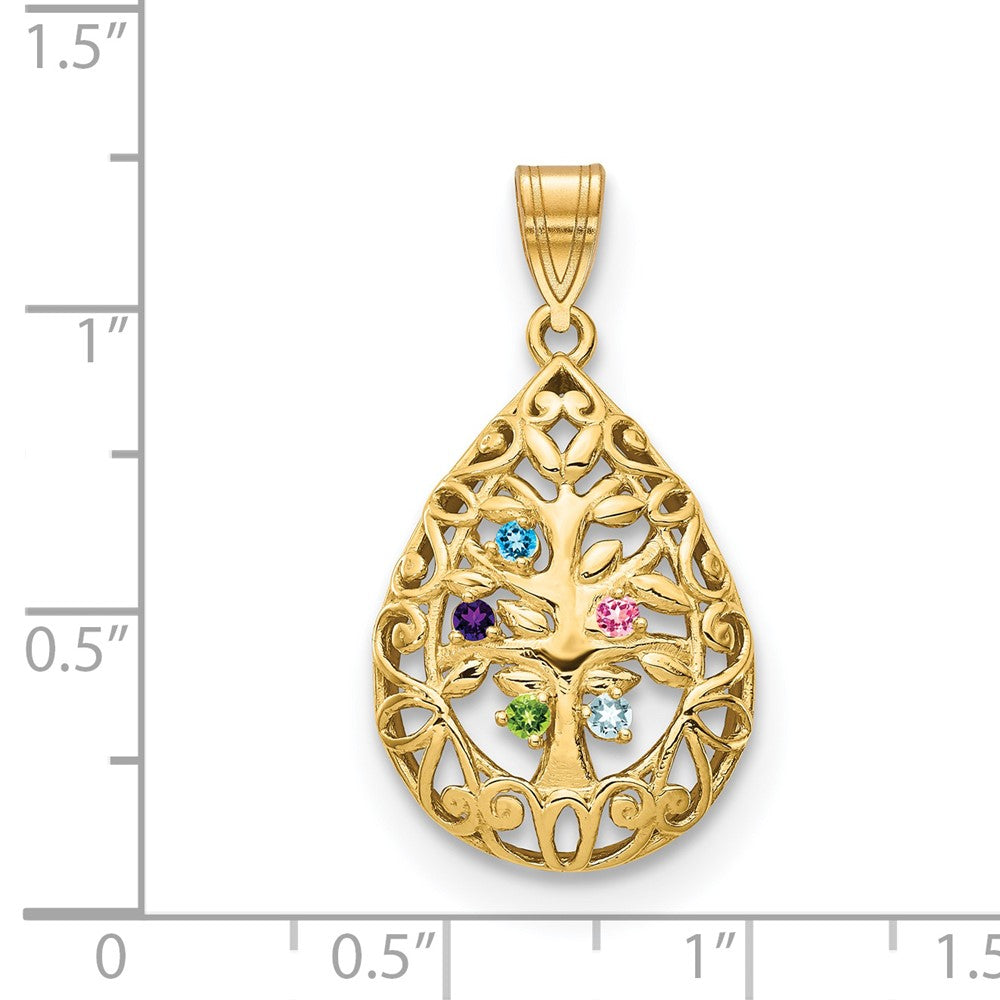 Tree of Life Tear Drop Pendant with Birthstones